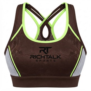 Sujetador deportivo para mujer con tirantes cruzados, cuello redondo, panel de malla transpirable, alta sujeción, secado rápido, ropa deportiva de spandex - Product Image 3