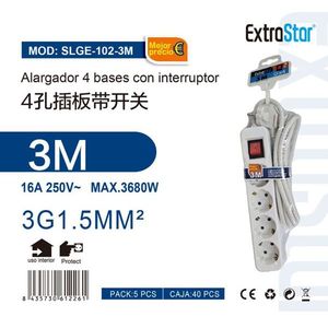 Blocco Presa ExtraStar a 4 Fori 3M 16A 250V con Interruttore per Uso Interno - Product Image 1