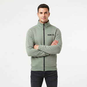 Veste sweat-shirt zippée pour homme, en coton, couleur vert sauge uni, vêtements de sport, streetwear, vente en gros sur mesure - Product Image 6