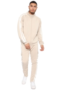 Conjunto deportivo informal de algodón grueso OEM, sudadera con capucha extragrande y pantalones deportivos, conjunto deportivo de alto rendimiento con rayas. - Product Image 2