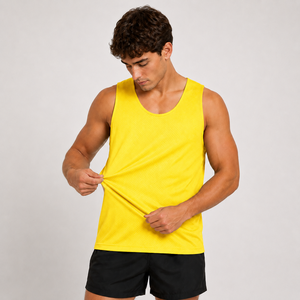Camiseta sin mangas de malla para hombre al por mayor, cuello redondo, transpirable, chaleco deportivo de verano, ajuste regular, color liso, ropa de poliéster - Product Image 4