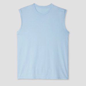 Camiseta sin mangas personalizada para hombre, cuello redondo, mezcla de algodón, chaleco muscular, camiseta deportiva para gimnasio, entrenamiento, transpirable, lisa, negra - Product Image 3