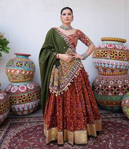 Conjunto de Lehenga Choli de Algodón Muselina para Mujer, Estampado Digital, Bordado con Espejos, Dupatta Larga, para Fiestas, Todas las Temporadas, Envío Rápido - Product Image 1