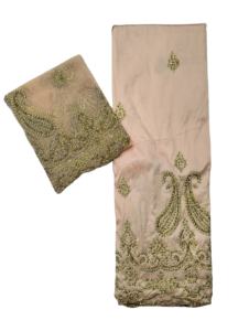 Tela Africana Hecha a Mano con Cuentas de Piedra, 5 Yardas de Tela Cruda, 2 Yardas de Blusa de Red para Mujeres Nigerianas, Hecha de Seda, Vestido de Seda - Product Image 3