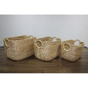 Trending Water Hyacinth Storage <b>Baskets</b> Rectangle With Handles Nordic Style Multi-Purpose Neatening Organizers - Product Image 3