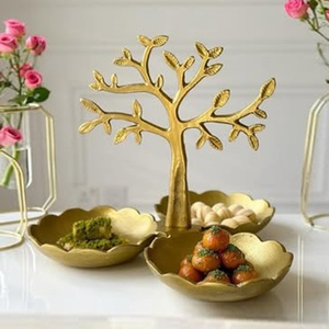 Élégante coupelle en métal doré à motif d'arbre, trois compartiments, idéale pour la décoration festive de la maison et les cadeaux, vaisselle de luxe - Product Image 6