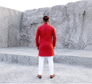 Ensemble Kurta Pyjama Imprimé pour Homme, Manches Longues, Vêtement Ethnique, Coupe Classique, Idéal pour Mariages et Festivals - Product Image 4
