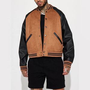 Oem Suede Main Fabric Pu Leather Sleeve Snap Button Closure Ribbed Neck Bottom Varsity Jacket for Men - Product Image 1