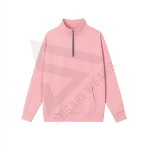 Pull à demi-zip en molleton 100% coton, surdimensionné, à manches longues, tricoté à la main, respirant - Product Image 5