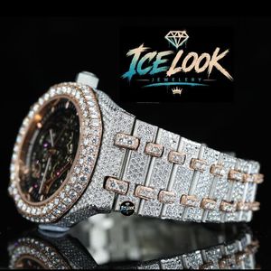 นาฬิกาข้อมือผู้ชาย Ice Look Quartz หรูหรา หน้าปัด 40 มม. กระจกแซฟไฟร์ ตัวเรือนสแตนเลส ขอบหน้าปัดประดับเพชร เข็มเรืองแสง สไตล์ฮิปฮอป - Product Image 2