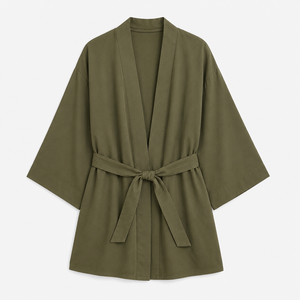 Bata de Baño Kimono para Mujer 100% Algodón, Manga Ancha, Suave y Transpirable, con Cinturón, para Spa, OEM, ODM, Personalizable - Product Image 5