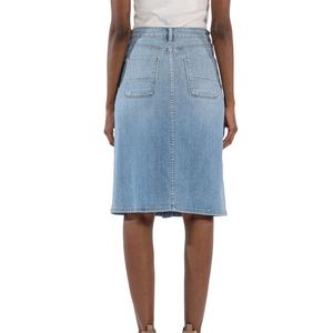 กระโปรงยีนส์ยาวสไตล์ยุโรปอเมริกันสำหรับผู้หญิง ดีไซน์ Y2K มีกระเป๋า เอวสูง ติดกระดุม ชายกระโปรงแบบไม่สมมาตร พร้อมส่ง - Product Image 2