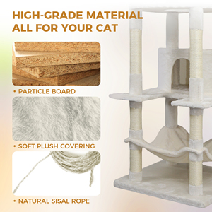 Cute Beige Sisal Jute Modern <b>Cat</b> Scratcher Multi-Level <b>Cat</b> Tree <b>Tower</b> Easy Assembly Indoor Pet Furniture Condo Removable Carton - Product Image 5