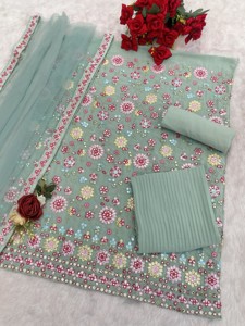 ชุดสัลวาร์ คามีซ แบบเย็บกึ่งสำเร็จรูป ยี่ห้อจอร์เจตต์ พร้อมงานปักหลากหลายแบบ สไตล์ทันสมัย สำหรับงานแต่งงาน งานดิวาลี และงานพรอม - Product Image 5