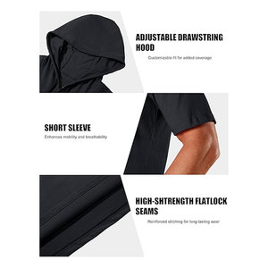 เสื้อฮู้ดแขนสั้นผู้ชาย สำหรับออกกำลังกาย ฟิตเนส เล่นกีฬา ผ้าฝ้าย น้ำหนักเบา ระบายอากาศดี เสื้อยืดมีฮู้ดลำลอง สำหรับฝึกซ้อมกีฬา - Product Image 6