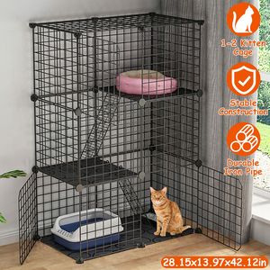 Gabbia per Animali Domestici Nera Fai-da-Te per Interni con 3 Porte e 3 Livelli, Recinto Staccabile per Gattini, Cuccioli e Conigli - Product Image 4