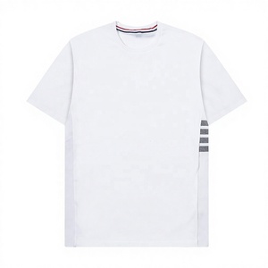 T-shirt en coton à col rond pour homme, avec logo sur le devant, respirant, coupe ample, manches courtes, tricoté, rayé, décontracté, pour l'été - Product Image 4