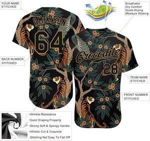 Camiseta de Béisbol Sublimada Personalizada para Hombre, Estampado Floral de Tigre, Poliéster Transpirable, Manga Corta, Nombre del Equipo 00, Ropa para Todas las Temporadas - Product Image 2