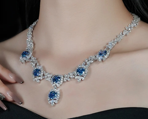 Colliers en argent sterling 925 avec diamants moissanite, colliers bleus et blancs à coupe poire et coussin, collier moissanite 89,02 ct - Product Image 3