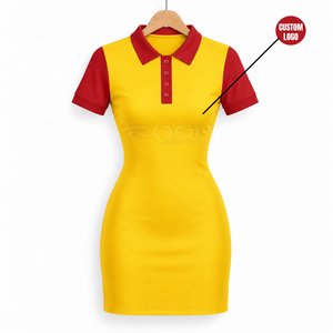 Cosh International Sorority Sisterhood Yellow <b>Red</b> Contrast Color Polo Neck Bodycon Mini <b>Dress</b> <b>Short</b> Sleeve Fitted Casual Summer - Product Image 5