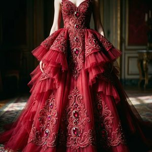 Vestido de Gala Rojo Rubí de Lujo con Pedrería y Bordados, Vestido de Tul para Fiesta de Graduación, Vestido de Noche Formal 2026 - Product Image 3