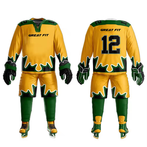 New Sublimation Ice Hockey Team Uniform Wholesale Hockey Yellows <b>Black</b> Ice Hockey Uniforms Including Jersey <b>Socks</b> & Pant - Product Image 6
