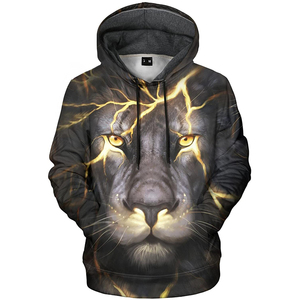 Men's Hooded Sweatshirt <b>Black</b> <b>Panther</b> Lightning Print Regular Fit Casual Winter Wear Front Pocket Digital Printing - Product Image 1