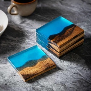 River Design Acacia Wooden & Resin Coasters for Home at Low Cost Unique Design Coffee Cup coaster for <b>Kitchen</b> <b>Accessories</b> - Product Image 5