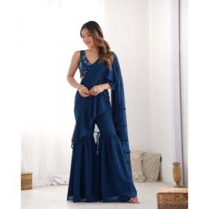 Designer Ready-to-Wear Sharara <b>Saree</b> for Weddings and Parties - Product Image 5