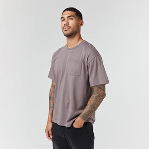 T-shirt gris à manches courtes et col rond pour homme, 100 % coton jersey tricoté, couleur unie, coupe classique - Product Image 3