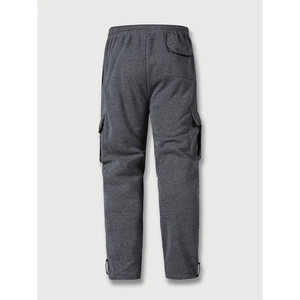 Pantalon de jogging cargo ample pour homme en molleton épais, multi-poches, style urbain, avec logo personnalisé, en coton, coupe décontractée - Product Image 2