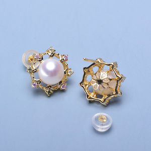 Tilian Freshwater Pearl <b>Stud</b> Earrings S925 <b>Silver</b> with Diamond 7-8mm Beads Almost Flawless with Strong Light Perfect Gift - Product Image 3