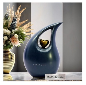 Urna de cremación de gota de lágrima de Corazón Dorado azul mate de tamaño adulto grande hecha a mano, cenizas conmemorativas, urnas decorativas de Metal para entierro funerario. - Product Image 1