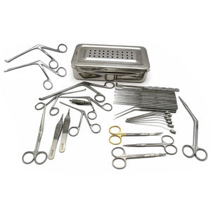 Juego de Instrumentos Quirúrgicos ORL de Acero: Pinzas Manuales para Oídos, Cánula de Succión Auricular, Cortadores Nasales, Tijeras para Septum, Ganchos Retractores - Product Image 1