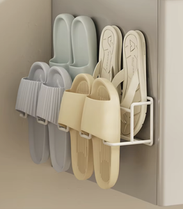 Wall Mounted Foldable Slipper Rack Bathroom <b>Shoe</b> Storage <b>Holder</b> with Towel Bar Clothes Hanger Organizer Rack - Product Image 2