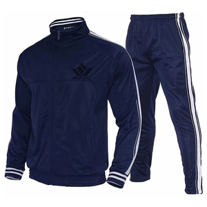 Conjunto Deportivo Azul Marino para Hombre con Chaqueta de Cuello Alto y Pantalones Jogger con Bolsillos Laterales, Transpirable, de Poliéster - Product Image 1