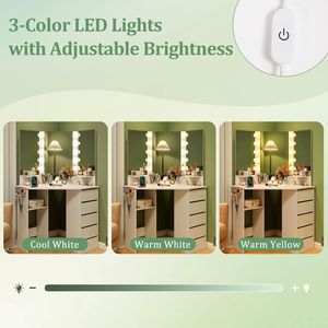 Specchio LED a 3 Colori con Presa di Corrente Integrata e Scrivania Angolare per Trucco - Product Image 5