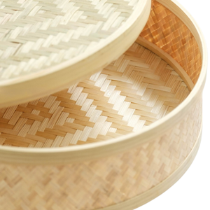 Boîte cadeau ronde en bambou durable, panier de rangement peu profond tressé, élégant organisateur de bureau pour la décoration intérieure, boîte cadeau créative - Product Image 2