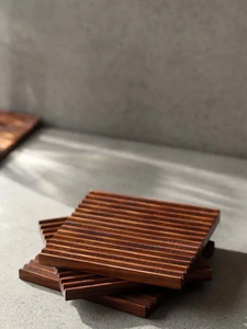 Walnut Mango Wood Coaster <b>Set</b> with Custom Beer Drink Print Classic Style <b>Square</b> Shape Eco-Friendly 400mm Diameter Metal Edging - Product Image 5