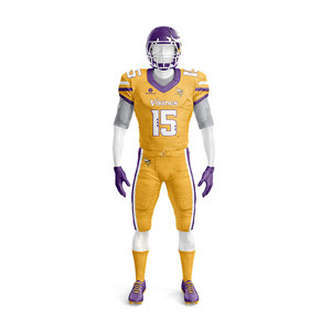 Uniforme de Fútbol Americano Personalizado al por Mayor – Conjunto de Jersey y Pantalones Amarillo y Morado con Bordado Tackle Twill, Ropa Deportiva para Equipos Juveniles y Adultos - Product Image 2