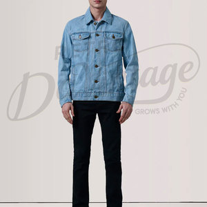 Custom <b>Men</b> <b>Light</b> Blue Denim <b>Jacket</b> Vintage Wash Slim Fit Cotton Jean <b>Jacket</b> Casual Button Up Streetwear Outerwear Coat - Product Image 5