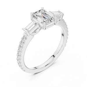 Bague de fiançailles de luxe en or 14K 18K avec diamant taille émeraude et pierres latérales taille baguette pour femme - Product Image 5