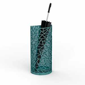 Porte-parapluies et porte-bâtons de style moderne bleu sarcelle à motif ajouré géométrique en fil métallique pour entrée - Product Image 1