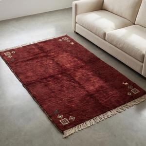 Tapis en laine noué à la main de qualité supérieure, couleur bordeaux foncé, motif tribal, avec des motifs traditionnels et des franges pour la décoration de la maison - Product Image 6