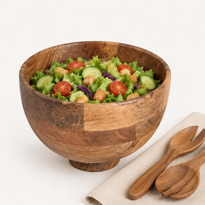 Bol à salade en bois de manguier fait main, grand bol à fruits en bois écologique pour la décoration de la cuisine, bol en bois massif durable - Product Image 2