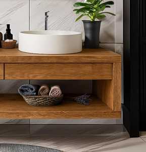 Mueble de Baño de Lujo con Lavabo Doble de Madera Sólida y Estante de Almacenamiento Integrado, Ideal para Apartamentos o Villas Modernas - Product Image 4