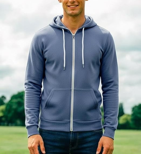 Sweat-shirts à capuche pour hommes, coupe classique, avec logo personnalisé, fabrication OEM, 100% coton, options de couleurs unies, fermeture éclair contrastée, cordon de serrage. - Product Image 2