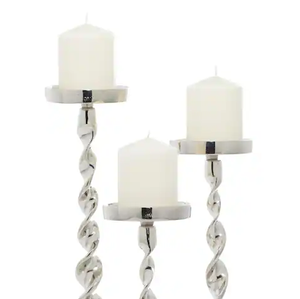 Support de bougie unique pour la décoration de la maison, finition couleur argent brillant, porte-bougie torsadé en aluminium moulé, fait main, personnalisé S/3 - Product Image 4