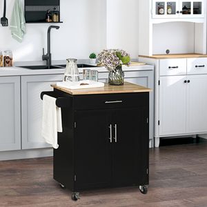 Portable Kitchen Storage Cart Black with Magnetic <b>Door</b> <b>Catch</b> Antique/Modern Design MDF Top and Metal Material on Wheels - Product Image 2
