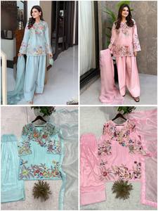 ชุดสัลวาร์ผ้าฝ้ายปักลายสีชมพูสำหรับผู้หญิง ทรงหลวมแบบดั้งเดิม ความยาวคลุมเท้า สไตล์อินเดีย ปากีสถาน ชุดพื้นเมือง - Product Image 2